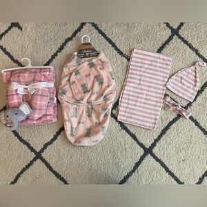 Baby girl swaddle and blanket set